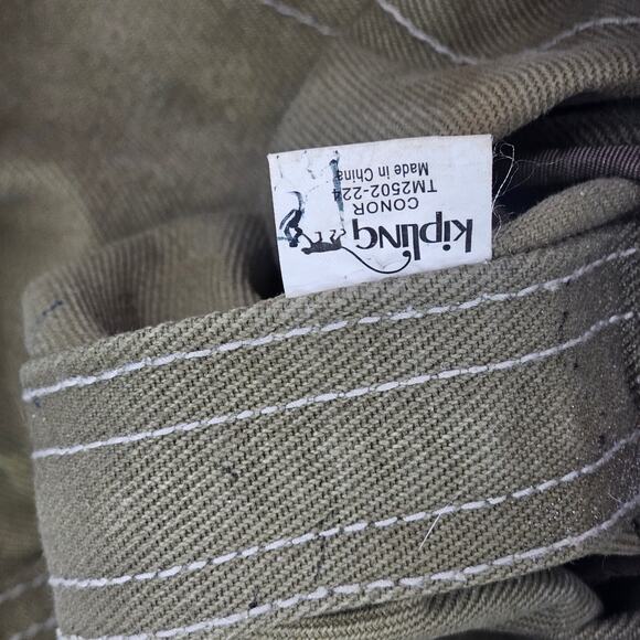 Y2K Kipling Conor Military Green Canvas Large Tote Bag Double Handle & bag charm - Picture 3 of 12